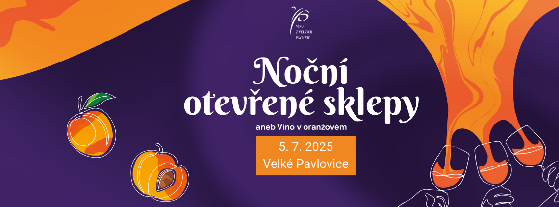 Srdečně vás zveme|Atmosféra letní noci z těchto otevřených sklepů dělá nejoblíbenější akci roku. I my už se moc těšíme - najdete nás jako vždy ve sklepě č. 5. |Více info...|https://www.vinozvelkychpavlovic.cz/otevrene-sklepy-vino-v-oranzovem-2025